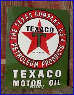 Texaco Motor Oil Sign, Metal Porcelain Advertising Sign, Gas Station Pump A Texaco Motor Oil Sign, Metal Porcelain Advertising Sign, Gas Station Pump A