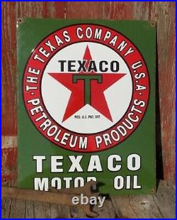 Texaco Motor Oil Sign, Metal Porcelain Advertising Sign, Gas Station Pump C
