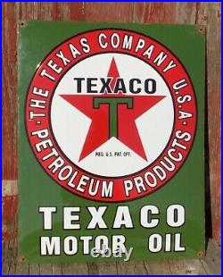 Texaco Motor Oil Sign, Metal Porcelain Advertising Sign, Gas Station Pump C