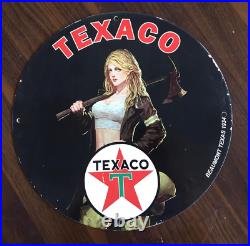 Texaco Porcelain Enamel Mancave Garage Sign Gas Pump Oil Pin Up Sign