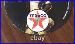 Texaco Porcelain Enamel Mancave Garage Sign Gas Pump Oil Pin Up Sign