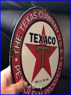 Texaco Red Star Porcelain Gas Pump Plate Sign Vintage Gasoline Oil Lubster B