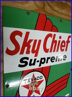 Texaco Sign Sky Chief Petrox Gas Pump Plate Porcelain 1961 18 x 12 Nice NOS