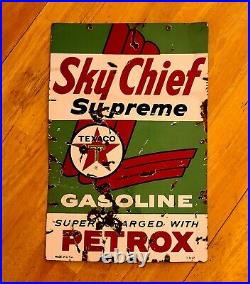 Texaco Sky Cheif Gas Pump Plate Porcelain Sign Original 1963