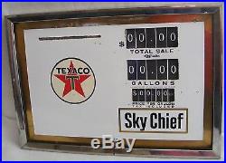 Texaco Sky Chief Authentic Gas Pump Face Plate Porcelain Sign & Chrome Bezel