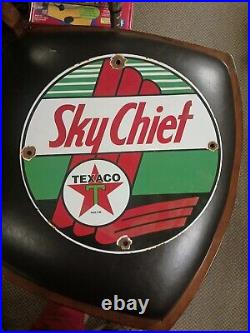 Texaco Sky Chief Gasoline Motor Oil vintage gas pump porcelain sign