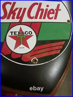 Texaco Sky Chief Gasoline Motor Oil vintage gas pump porcelain sign