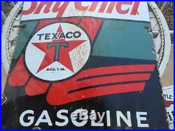Texaco Sky Chief Gasoline Porcelain Oil & Gas Pump Sign