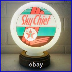 Texaco Sky Chief Mini Gas Pump Globe, Solid Oak Wooden Base LED Desk Lamp