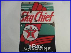 Texaco Sky Chief Oil Gasoline Sign Porcelain Vintage Gas Pump Plate Lubester