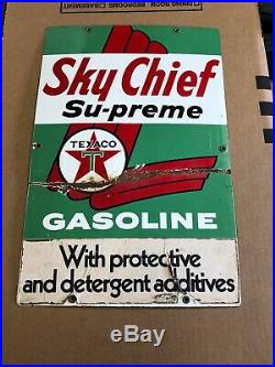 Texaco Sky Chief Su-Preme Porcelain Metal Gas Pump Sign Gas Pump Sign