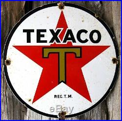 Texaco Star Gasoline Vintage Porcelain Enamel Gas Pump Oil Service Station Sign