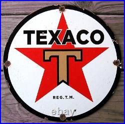 Texaco Star Gasoline Vintage Porcelain Enamel Gas Pump Oil Service Station Sign