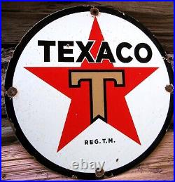 Texaco Star Gasoline Vintage Porcelain Enamel Gas Pump Oil Service Station Sign