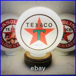 Texaco Star Mini Gas Pump Globe, Solid Oak Wooden Base LED Desk Lamp