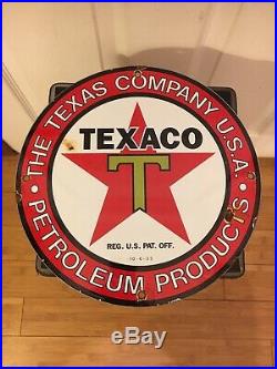 Texaco T Porcelain Enamel Gas Pump Sign 11 3/4