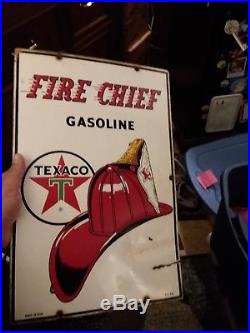 Texaco fire chief helmet Sign Vintage Original Gas Pump Sign
