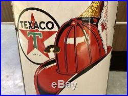 Texaco vtg curved porcelain Fire-Chief Gas Pump Oil Sign (1940 old as-is Shape)