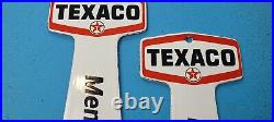Two Vintage Texaco Gasoline Porcelain Restroom Service Station Pump Plate Sign