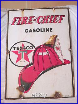 Vintage 1940 Texaco Fire Chief Gasoline Gas Pump Plate 18 Porcelain Metal Sign