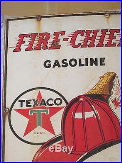 Vintage 1940 Texaco Fire Chief Gasoline Gas Pump Plate 18 Porcelain Metal Sign