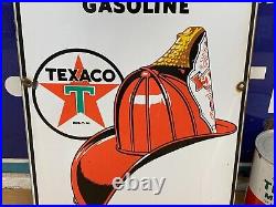 VINTAGE 1947 (TEXACO FIRE-CHIEF GASOLINE) PORCELAIN PUMP PLATE SIGN (18x 12)