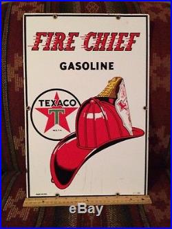 Vintage 1958 Texaco Fire-chief Gasoline Gas Pump Tag Sign Porcelain Metal 18