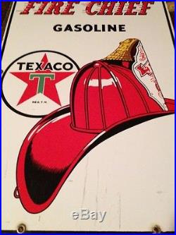Vintage 1958 Texaco Fire-chief Gasoline Gas Pump Tag Sign Porcelain Metal 18