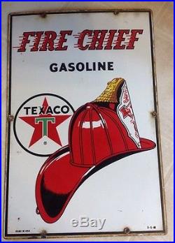 VINTAGE 1960 18 x 12 TEXACO FIRE CHIEF GASOLINE GAS PUMP PORCELAIN SIGN