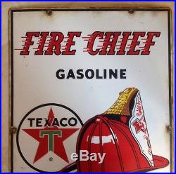 VINTAGE 1960 18 x 12 TEXACO FIRE CHIEF GASOLINE GAS PUMP PORCELAIN SIGN