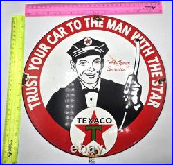 VINTAGE GENUINE TEXACO PORCELAIN SIGN PUMP PLATE GAS STATION OIL 12 x 12 2