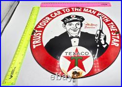 VINTAGE GENUINE TEXACO PORCELAIN SIGN PUMP PLATE GAS STATION OIL 12 x 12 2