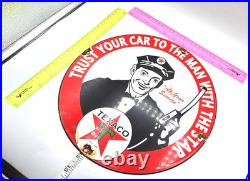 VINTAGE GENUINE TEXACO PORCELAIN SIGN PUMP PLATE GAS STATION OIL 12 x 12 2