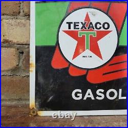 VINTAGE OLD TEXACO MOTOR OIL GASOLINE PORCELAIN GAS STATION PUMP SIGN 12 x 16