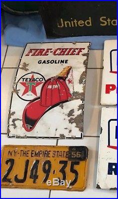 VINTAGE ORIGINAL TEXACO FIRE CHIEF GAS PUMP PLATE SIGN dated 1945 porcelain