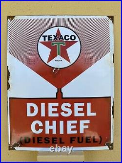 VINTAGE TEXACO DIESEL CHIEF PORCELAIN SIGN USA FUEL GAS PUMP PLATE 16 X 13 Oil