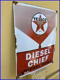 VINTAGE TEXACO DIESEL CHIEF PORCELAIN SIGN USA FUEL GAS PUMP PLATE 16 X 13 Oil