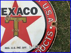 VINTAGE TEXACO GASOLINE / MOTOR Oil PORCELAIN GAS PUMP SIGN Dated 10-6-33