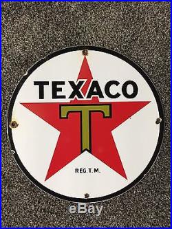 Vintage Texaco The Texas Co Gasoline Motor Oil Sign Porcelain Enamel Gas Pump