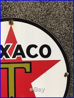 Vintage Texaco The Texas Co Gasoline Motor Oil Sign Porcelain Enamel Gas Pump
