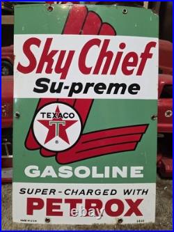 VTG 12x18 Texaco Sky Chief Porcelain Gas Pump Plate Sign 1962 Dated 3-5-62 USA