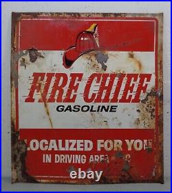 VTG 1950's Texaco FIRE CHIEF Gasoline Double Sided Metal Sign Gas Oil 16 X 18