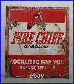VTG 1950's Texaco FIRE CHIEF Gasoline Double Sided Metal Sign Gas Oil 16 X 18