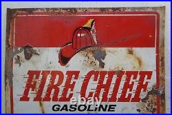 VTG 1950's Texaco FIRE CHIEF Gasoline Double Sided Metal Sign Gas Oil 16 X 18
