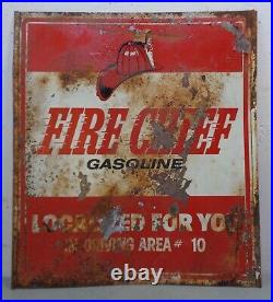 VTG 1950's Texaco FIRE CHIEF Gasoline Double Sided Metal Sign Gas Oil 16 X 18