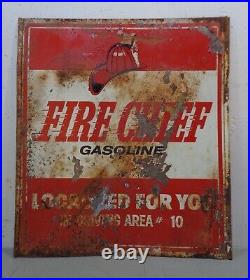 VTG 1950's Texaco FIRE CHIEF Gasoline Double Sided Metal Sign Gas Oil 16 X 18