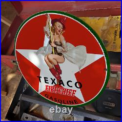 Vintage 1902 Texaco Fire Chief Gasoline Fuel Porcelain Gas & Oil Pump Sign