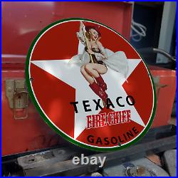 Vintage 1902 Texaco Fire Chief Gasoline Fuel Porcelain Gas & Oil Pump Sign