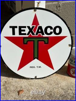 Vintage 1930 Texaco Gasoline Porcelain Delaer Sign (15 Inch) Rare Size