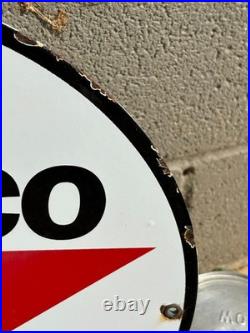 Vintage 1930 Texaco Gasoline Porcelain Delaer Sign (15 Inch) Rare Size